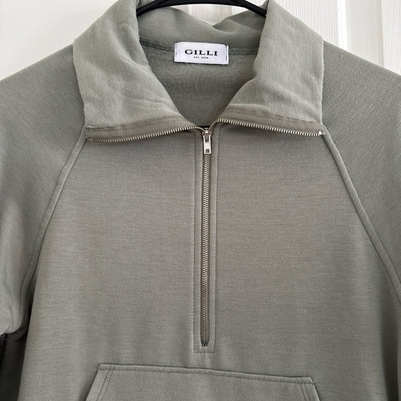 GILLI Half-Zip Fleece-Lined Pullover Sweatshirt — XS — Sage Green - Picture 2 of 8